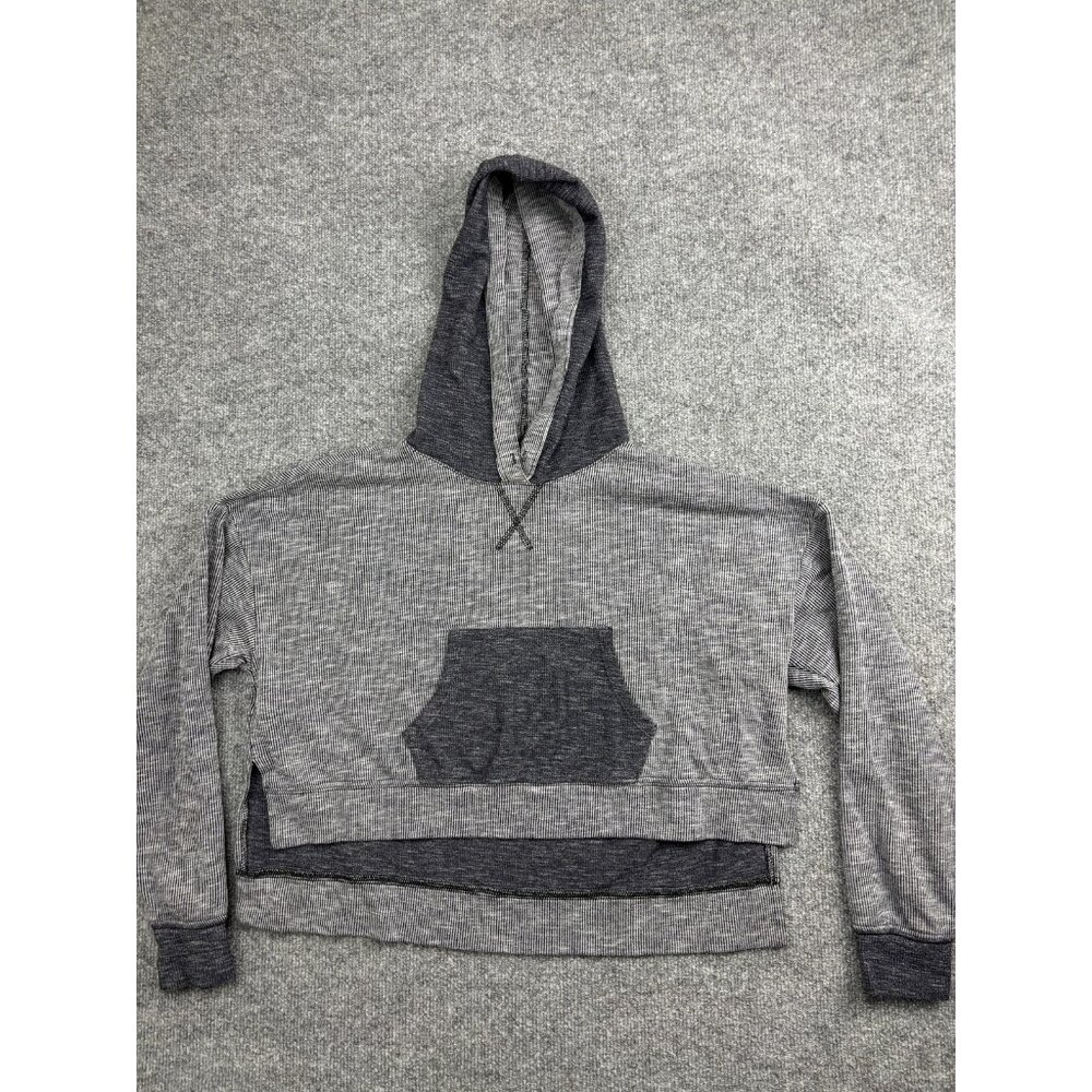 Out From Under Hoodie Womens Small Gray Striped Cropped Pullover Kangaroo Pocket